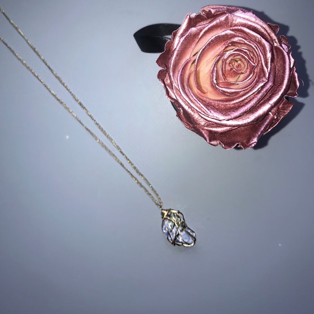 Unique Gold Wire Necklace with Wrapped Gem